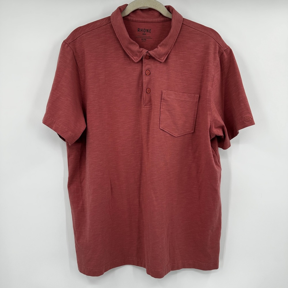 Rhone Mens XL Slub Texture‎ Short Sleeve Pocket Golf Polo Shirt Red Performance